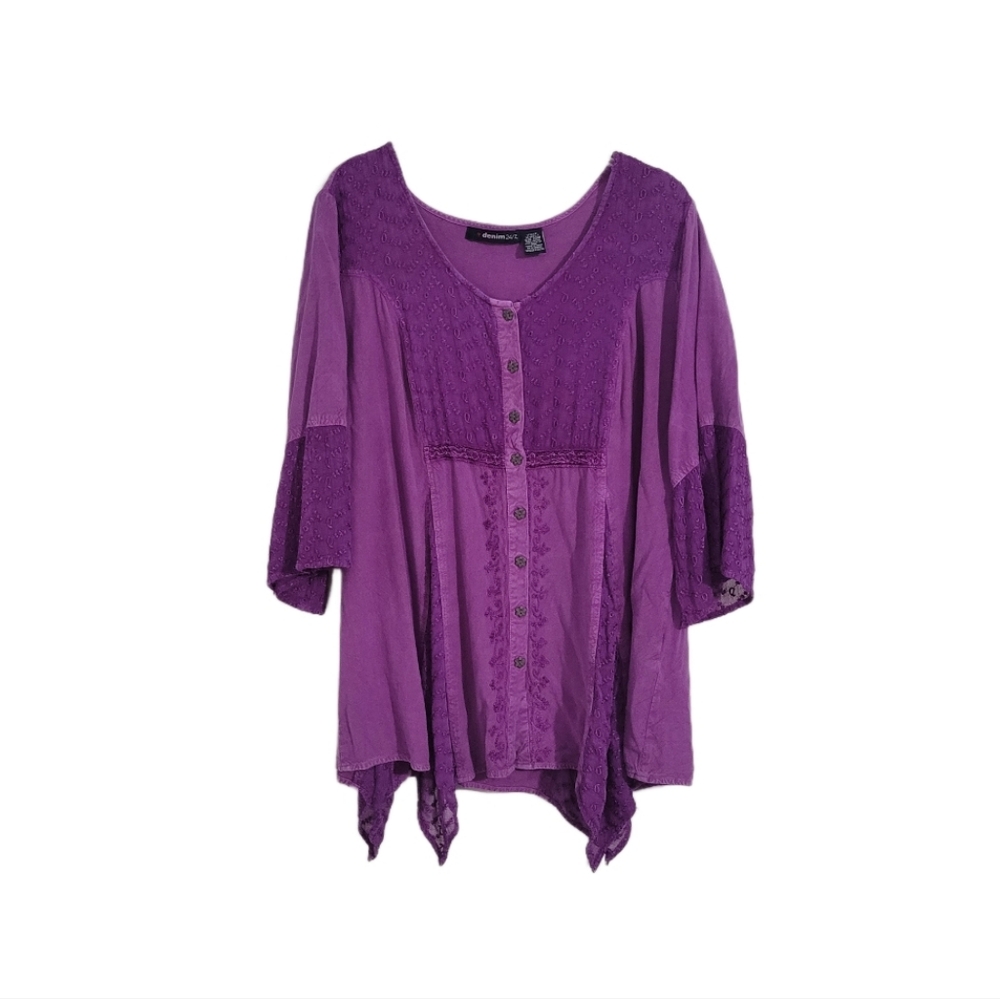 Denim 24/7   Women's 22W     Asymmetrical hem    Tunic    Top  Purple